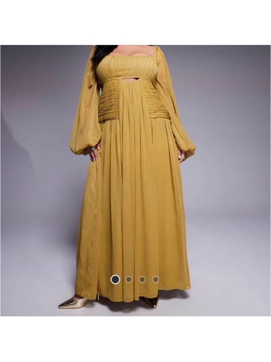 ASOS Curve Dresses & Skirts - ASOS Curve Mustard Long-Sleeve Empire Waist Back-less Maxi Dress